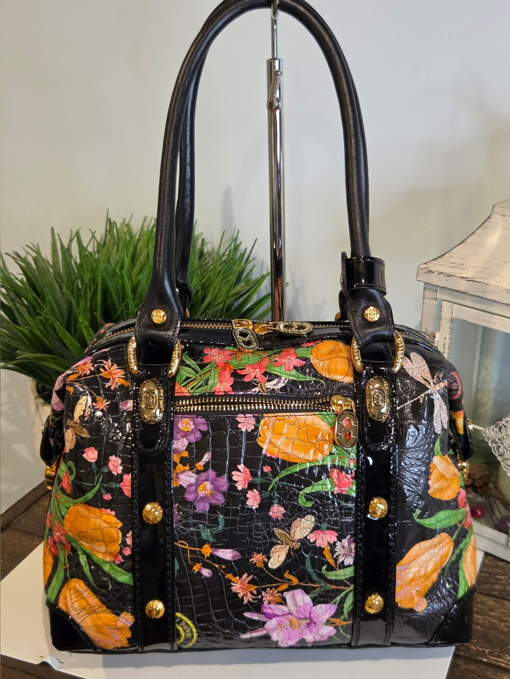 Marino Orlandi mo4670 Cocco Fiori Nero Bowler Bag - Picture 4 of 16